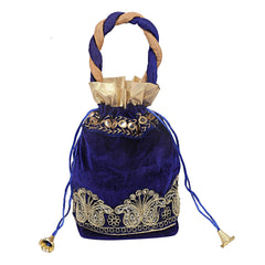 Kuber Industries Velvet 1 Pieces Women Potli Bag (Blue) -CTKTC5913,Standard