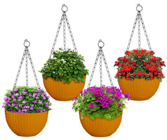 Kuber Industries Plastic Hanging Flower Pot for Balcony & Railing Set of 4 (Yellow) 53KM3847