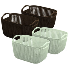 Heart Home Q-5 Designer Plastic Storage Basket For Store Fruits, Vegetables, Magazines, Cosmetics, Stationary Pack of 4 (Green & Brown)-50HH01648