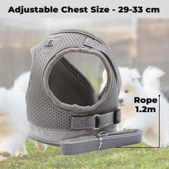 Homestic Reflective Dog Harness with Adjustable Leash|Breathable Polyester Mesh Fabric |Small Size|HT-844|Comfortable No-Pull Grip|Quick Release Buckles|Easy On - Easy Off Harness|Grey