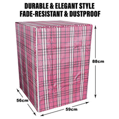 Heart Home Washing Machine Cover | Big Check Design Washing Machine Cover | Soft PVC | Front Load Washing Machine Cover | Maroon