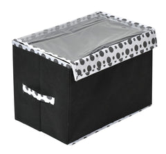 Heart Home Dot Printed Multiuses Small Non-Woven Storage Box/Organizer With Tranasparent Lid- Pack of 3 (Black) -44HH0413