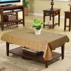 Kuber Industries Flower Printed Cotton 4 Seater Center Table Cover,40"x60" (Gold)-44KM093