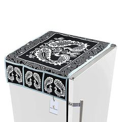 Kuber Industries Black & Grey Cotton Fridge Top Cover (Peacock Design) (FC05), Multi, Standard (FRIDGEKIFC05)