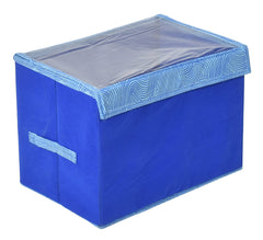 Kuber Industries Lehariya Printed Foldable Small Non-Woven Storage Box/Bin For Books, Towels, Magazines, DVDs & More With Tranasparent Lid- Pack of 2 (Blue) -44KM0452