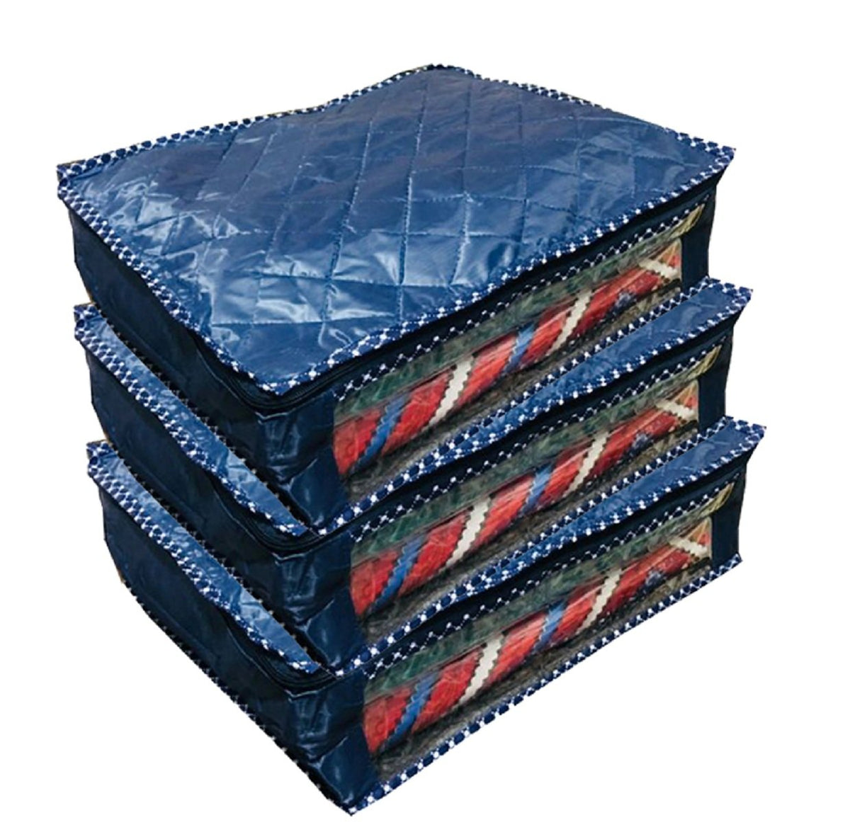 Kuber Industries 3 Piece Rexine Saree Cover Set, Blue