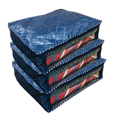 Kuber Industries 3 Piece Rexine Saree Cover Set, Blue