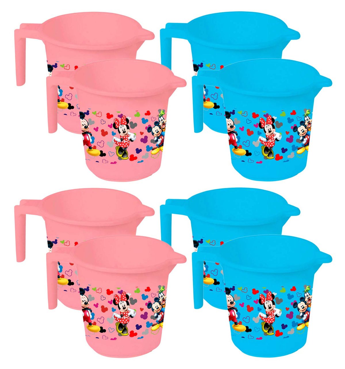 Kuber Industries Disney Team Mickey Print Plastic Bathing Mugs for Bathroom Bath Accessory, 500 ML (Set of 8,Pink & Blue) -HS_35_KUBMARTS17192