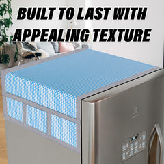 Kuber Industries Fridge Top Cover | Fridge Top Cover with Pockets | Refrigerator Top Cover for Kitchen | Fridge Top Cover with 6 Utility Pockets | Barik Check Fridge Cover | Blue