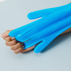 Kuber Industries Multi-Purpose Silicon Gloves For Kitchen Cleaning, Pet Grooming & Gardening|Reusable Gardening Gloves|Heat Resistant For Better Protection|Blue