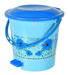 Heart Home Flower Printed Plastic Pedal Dustbin With Lid & Handle For Home/Kitchen/Office, 5 Ltr (Blue)- Pack of 2