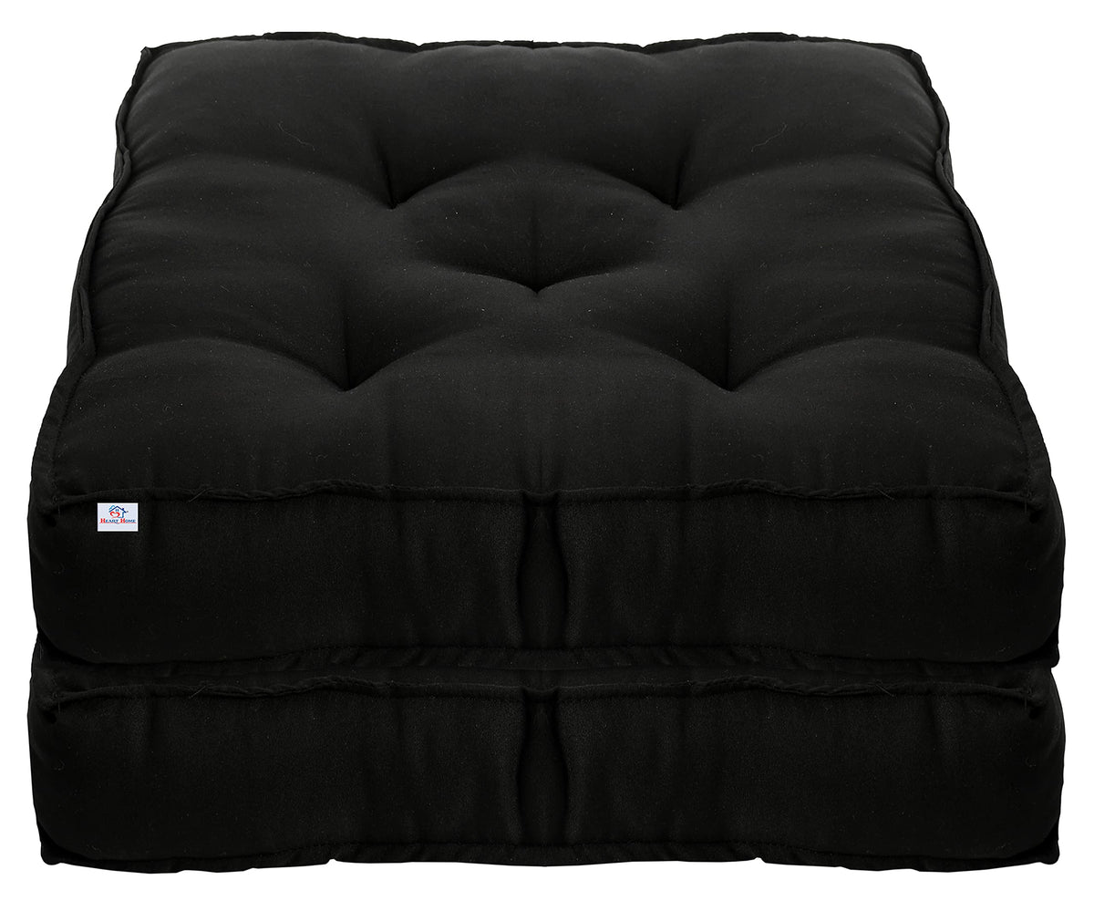 Heart Home Microfiber Square Chair Pad/Cushion for Office, Home or Car Sitting-Pack of 2, 18 * 18 Inch (Black), Standard (HS_37_HEARTH020883)