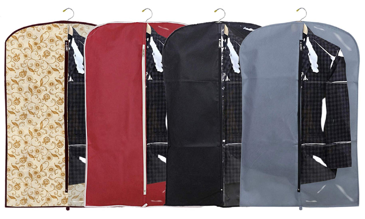 Kuber Industries 4 Pieces Half Transparent Non Woven Men's Coat Blazer Suit Cover (Grey & Black & Maroon & Brown) - CTKTC041532