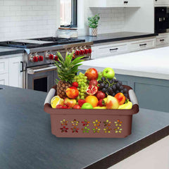 Heart Home Multipurpose Rectangle Shape Plastic Storage Basket for Kitchen, Fruit Basket, Office Table, Storage Organizer Medium (Brown)