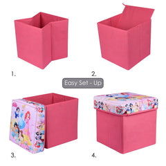 Kuber Industries Disney Princess Storage Sitting Stool | Foldable Storage Box | Storage Sitting Stool for Kids Room | Stool For Living Room | Storage Stool Box For Toys | Pink