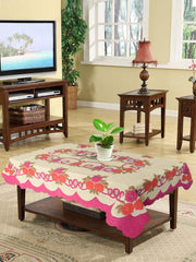 Kuber Industries Flower Printed Home Decorative Luxurious 4 Seater Cotton Center Table Cover/Table Cloth, 40"x60" (Cream & Pink)-44KM038