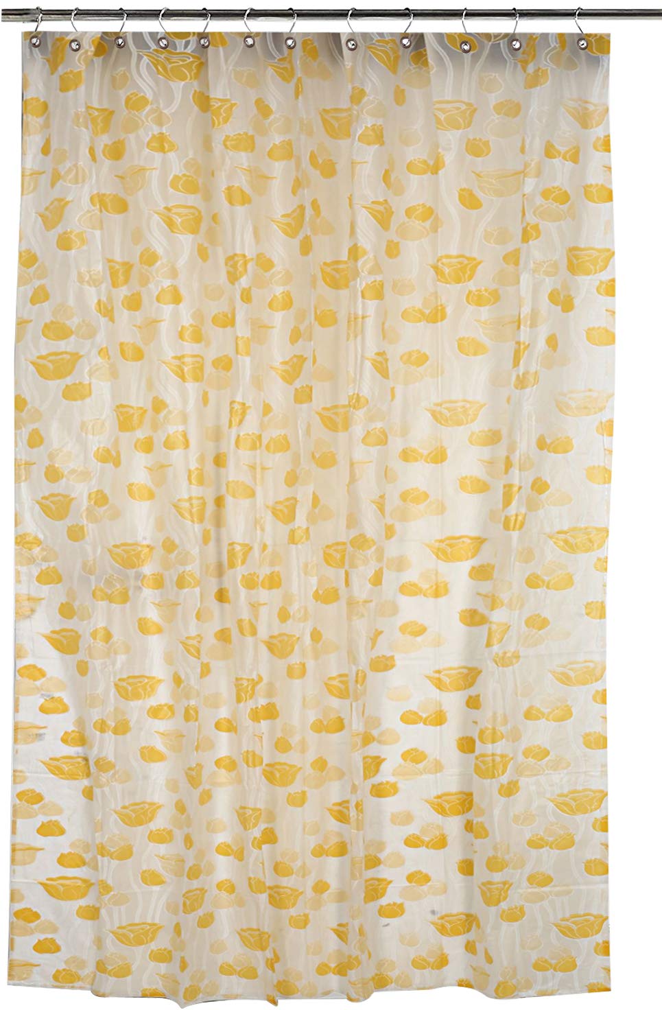 Kuber Industries CTKTC33769 Microfibre Flower Design Waterproof PVC Shower Curtain with 8 Hooks (54 inch x 84 inch, Standard, Yellow)