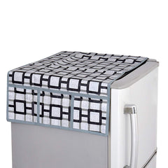 Kuber Industries Checkered Design 3 Pieces PVC Fridge Mats,2 Piece Handle Cover and 1 Piece Fridge Top Cover (Grey) CTKTC34096