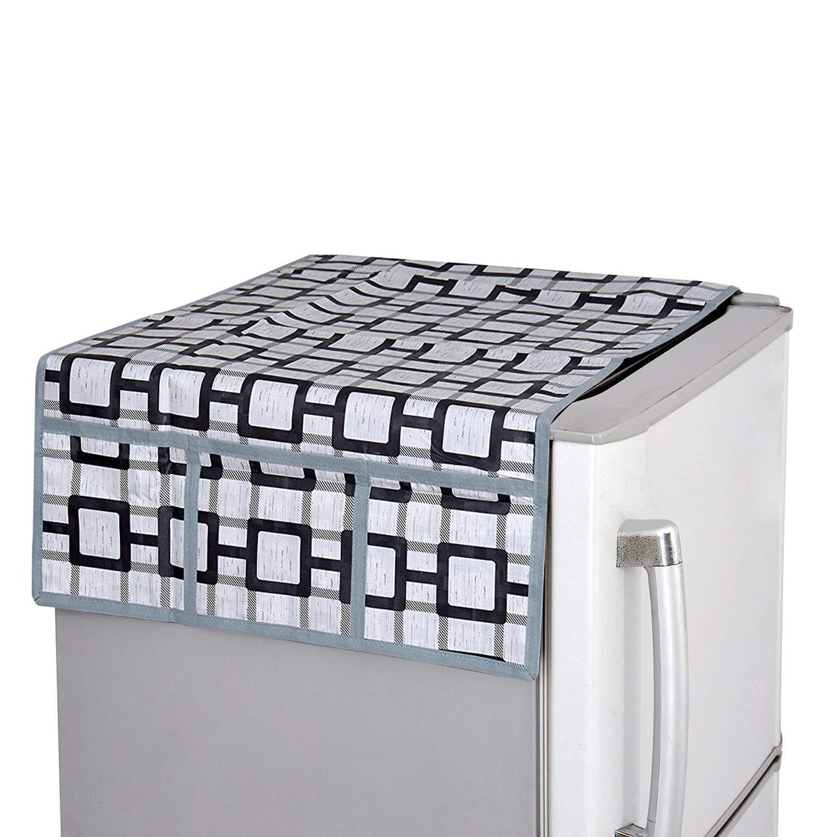 Kuber Industries Checkered Design PVC Fridge/Refrigerator Top Cover (Grey) CTKTC33848
