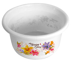 Kuber Industries Printed 2 Pieces Plastic Bathroom Tub & Stool Set (White)