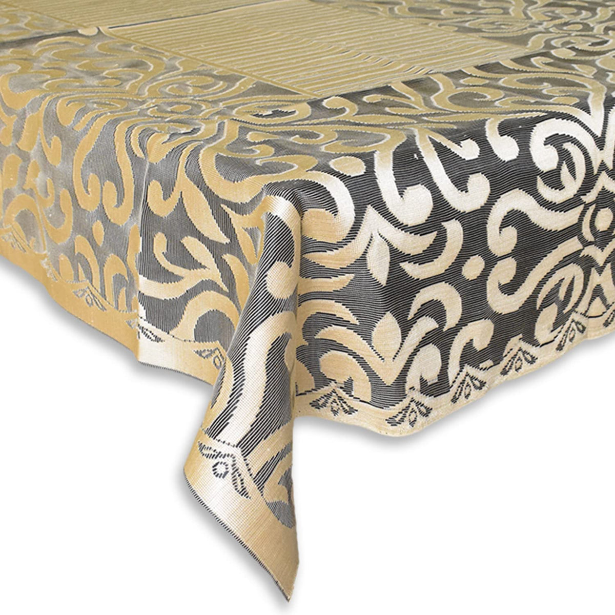 Kuber Industries Artcam Design Cotton Dining Table Cover/Table Cloth for Home Decorative Luxurious 6 Seater, 60"x90" (Golden) Pack of 1