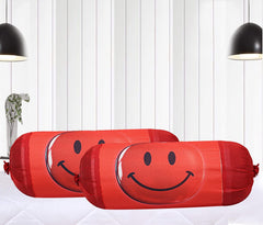Kuber Industries Bolster Cover|Polyester Bolster Cover Set|Diwan Round Bolster Pillow Covers|Luxurious Smile Ball Print Roll Masand Cover|Pack of 2 (Red)