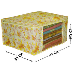 Kuber Industries Flower Design 3 Piece Non Woven Saree Cover Set, Ivory and Red