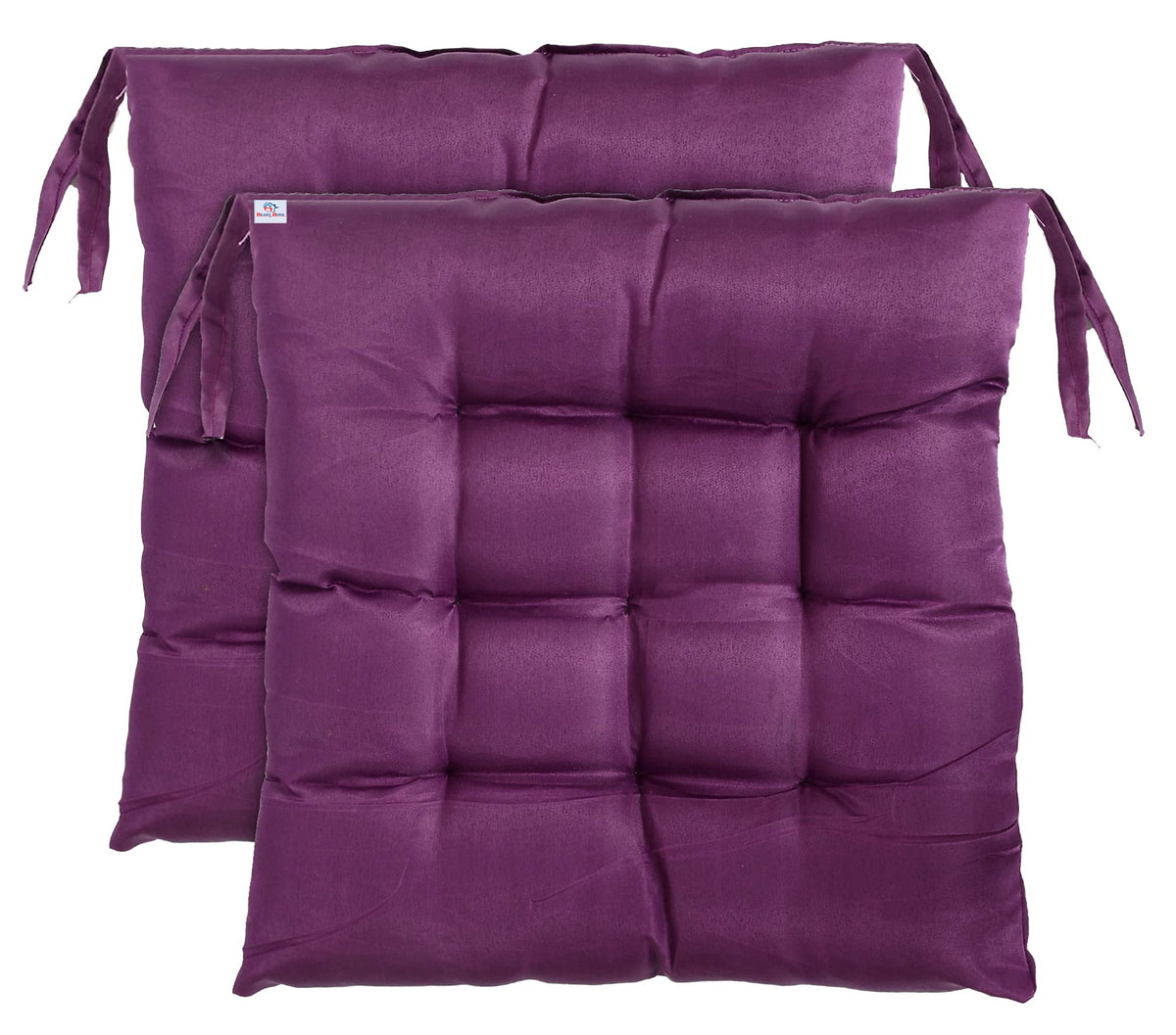 Heart Home Microfiber Square Chair Pad Seat Cushion for Car Pad, Office Chair, Indoor/Outdoor, Dining Living Room, Kitchen with Ties-Pack of 2, 18 * 18 Inch (Purple), Standard (HS_37_HEARTH020826)