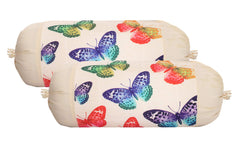 Kuber Industries Butterfly Design Cotton 2 Pieces Bolster Cover Set (Cream)