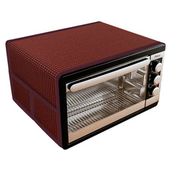 Heart Home Oven Top Cover | Microwave Oven Top Cover | Microwave Cover with 4 Utility Pockets | Oven Cover for Kitchen Décor | Barik Check Oven Top Cover | Maroon