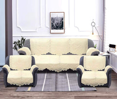 Kuber Industries KUBMART11944 Circle Design Cotton Geometric 5 Seater Sofa and Arms Cover (Cream, Standard) - Set of 6 Pieces