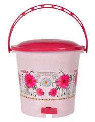 Kuber Industries Flower Printed Plastic Pedal Dustbin With Lid & Handle For Home/Kitchen/Office, 5 Ltr (Pink), HS39KUBMART022431