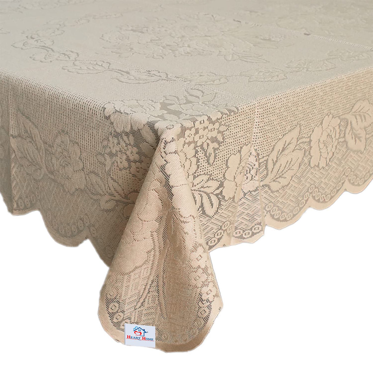 Heart Home Rose Printed Home Decorative Luxurious 4 Seater Cotton Center Table Cover/Table Cloth, 40"x60" (Cream)-44HH078