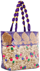 Kuber Industries Laminated Embroidery Hand Bag, Tote Bag, Purse for All Occasion for Women & Girls (Purple)