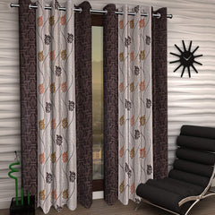 Kuber Industries Floral Design 4 Pieces Polyester Eyelet Door Curtain 7 Feet (Coffee)-CTKTC30192
