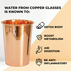 Kuber Industries Copper Drinking Serving Water Glasses Serveware Glass Tumbler (8 Pcs,Height-9 cm, Dia- 6 cm, 300 ml Each)