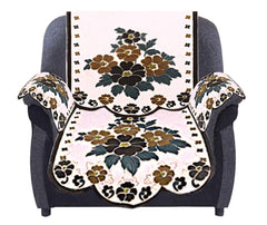 Heart Home Flower Design Cotton 5 Seater Sofa Cover with 6 Pieces Arms Cover (Cream, Brown, Standard) Set of16 HEART11981
