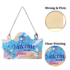 Heart Home Wooden Welcome To Our Home Printed Quotes For Home Door Decoration (Sky Blue)