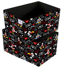 Heart Home Disney Mickey Print Non Woven Fabric Modular Closet Organizer Box with Handle Set Of 2(Black)-HHEART16027