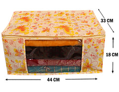 Heart Home Red Flower Non Woven Saree Cover|Transparent Window & Zipper Closure|Regular Cloth Bag|Wardrobe Organiser Set|Pack of 3 (Yellow)