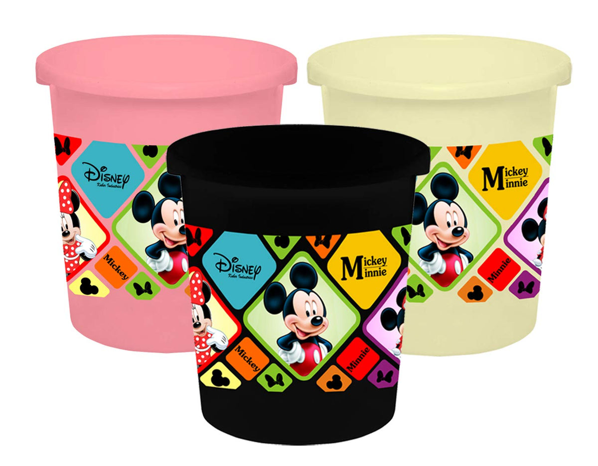 Kuber Industries Disney Mickey Minnie Print Plastic 3 Pieces Dustbin/ Garbage Bin/ Waste Bin, 5 Liters (Pink & Cream & Black) -HS_35_KUBMARTS17808