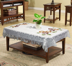 Heart Home Flower Printed Home Decorative Luxurious 4 Seater Cotton Center Table Cover/Table Cloth with Jhalar Border, 40"x60" (White)-44HH0118