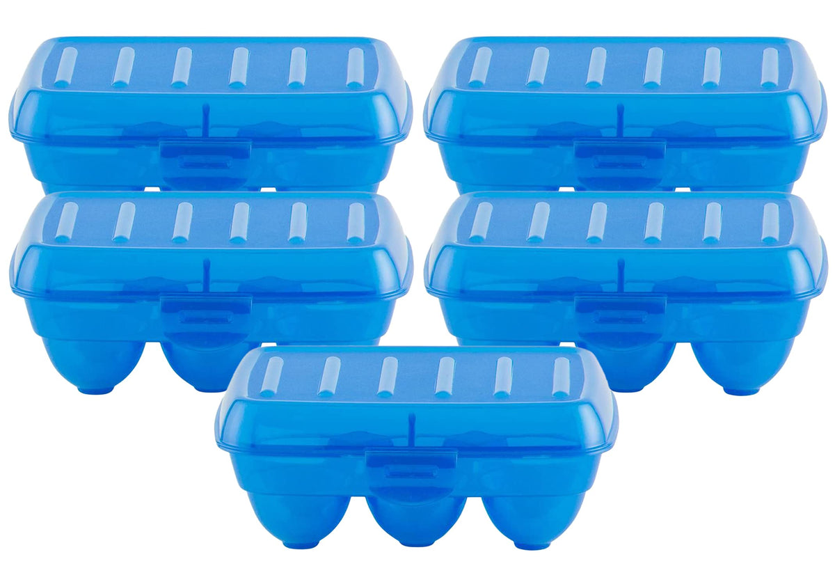 Heart Home Portable Food Grade Plastic Egg Holder/Storage Box For 6 Pieces Egg- Pack of 5 (Blue)-46HH0403