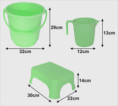Kuber Industries 3 Pieces Plastic Bucket, Mug & Stool Set (Green)