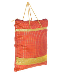 Kuber Industries Polyester Strips Print Hand Bag/Grocery Bag For Women/Girls With Handle Pack of 6 (Red) 54KM4042
