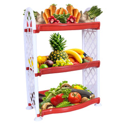 Heart Home Organising Rack| Plastic 3 Shelves Kitchen Storage Stand|Durable Wall Mounted Jar Kitchen Utensils Organizer,Pack of 2 (Red)