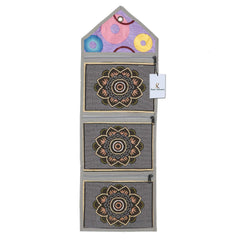 Kuber Industries Flower Design 2 Pieces Cotton Wall Hanging Magazine Holder(Grey) - CTKTC34506
