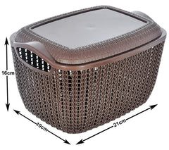 Heart Home Multipurposes Small M 25 Plastic Basket, Organizer For Kitchen, Countertops, Cabinets, Bathroom With Lids- Pack of 4 (Brown) -46HH042