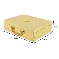 Kuber Industries Wooden Double Door 3 Rod Bangle Box | Vanity Organizer For Watches, Bracelet With Lock on Top & Handle (Gold)