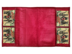 Heart Home Elephent Print Velvet Fridge Top Cover, Protect for Scratches with 4 Utility Side Pockets (Maroon)